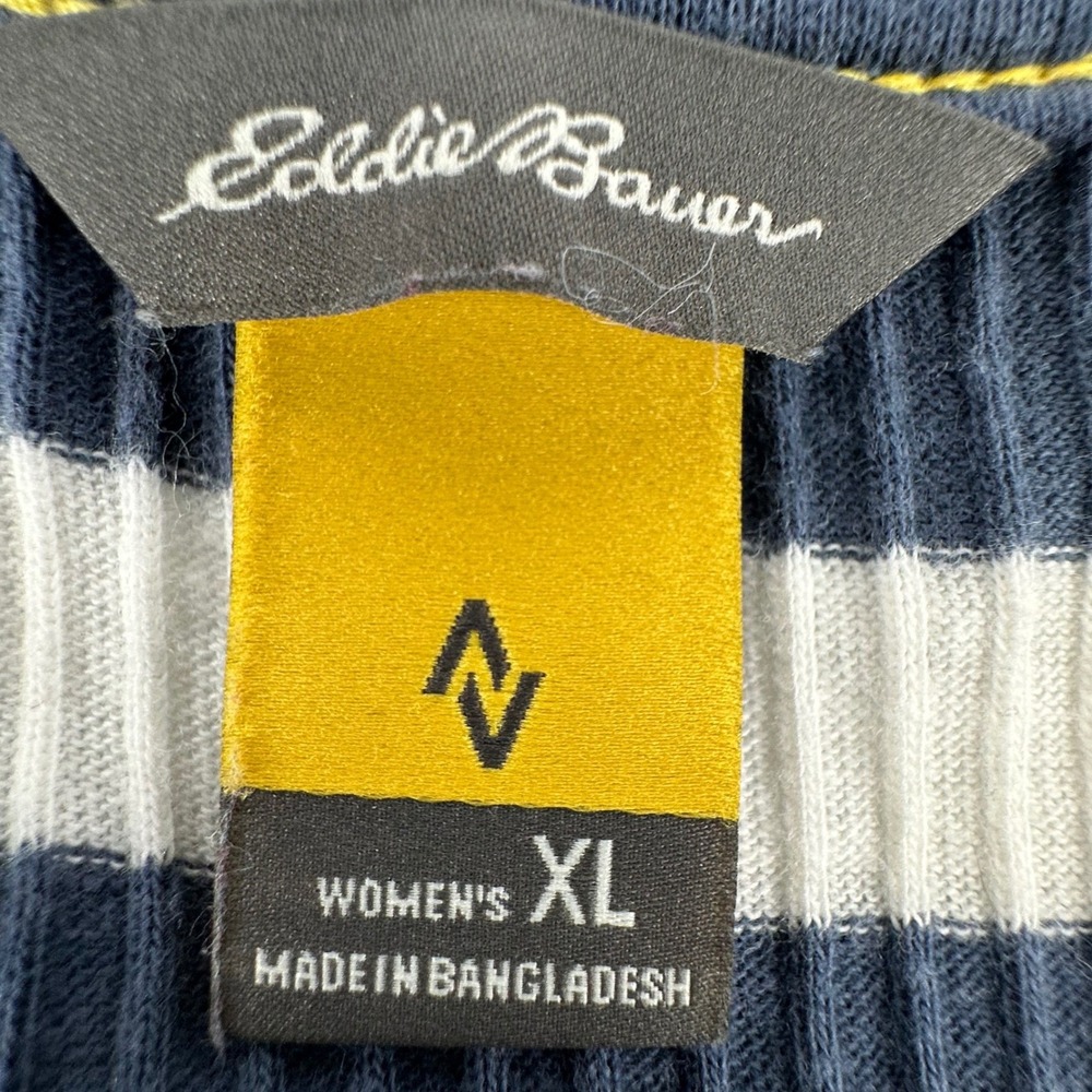 Eddie Bauer Tank Top Women XL Blue‎ White Striped Ribbed Racerback Scoop Neck - Picture 3 of 8